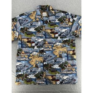 David Carey Alaska Hawaiian Shirt Mens 4XL Blue Map Print Button Up